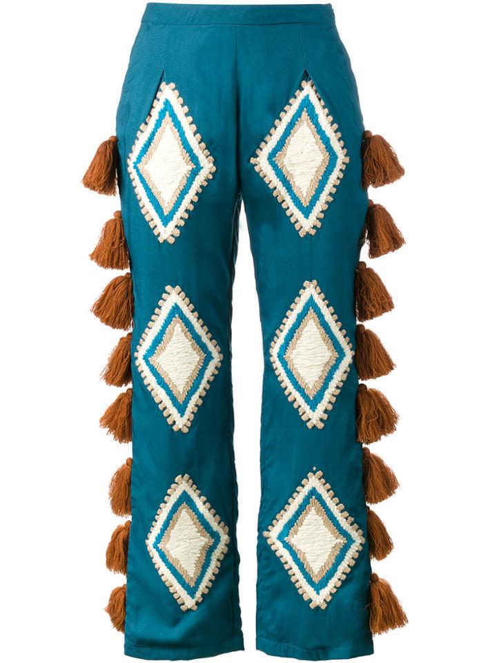 All Things Mochi Tassel Embroidered Trousers - Blue