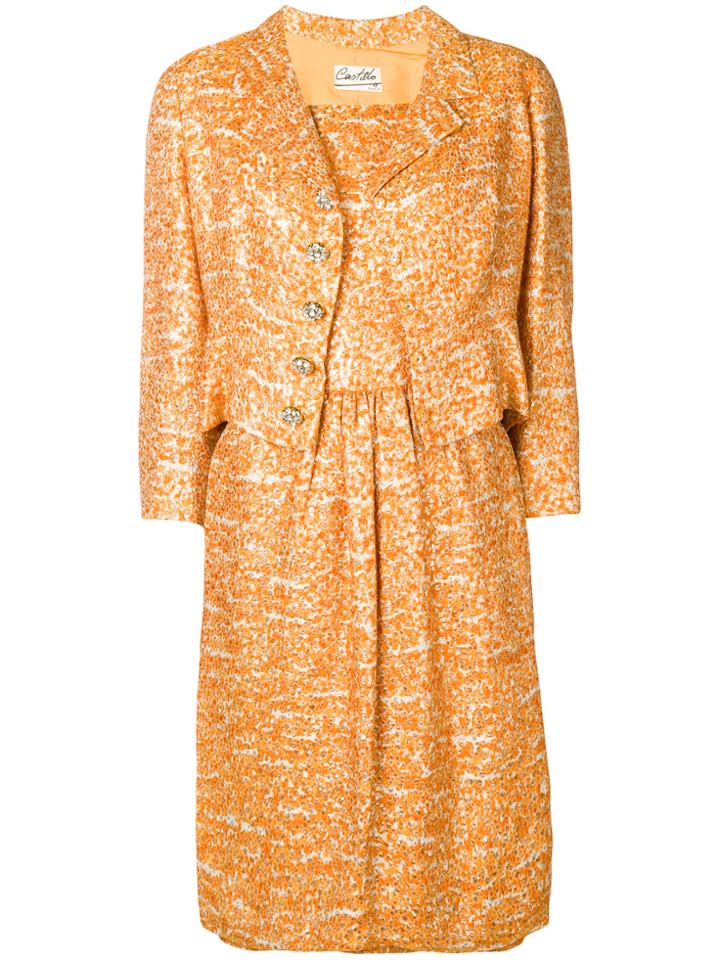 William Vintage Brocade Dress And Jacket Ensemble - Yellow & Orange