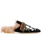 Gia Couture Lamb Fur Lined Slippers - Black