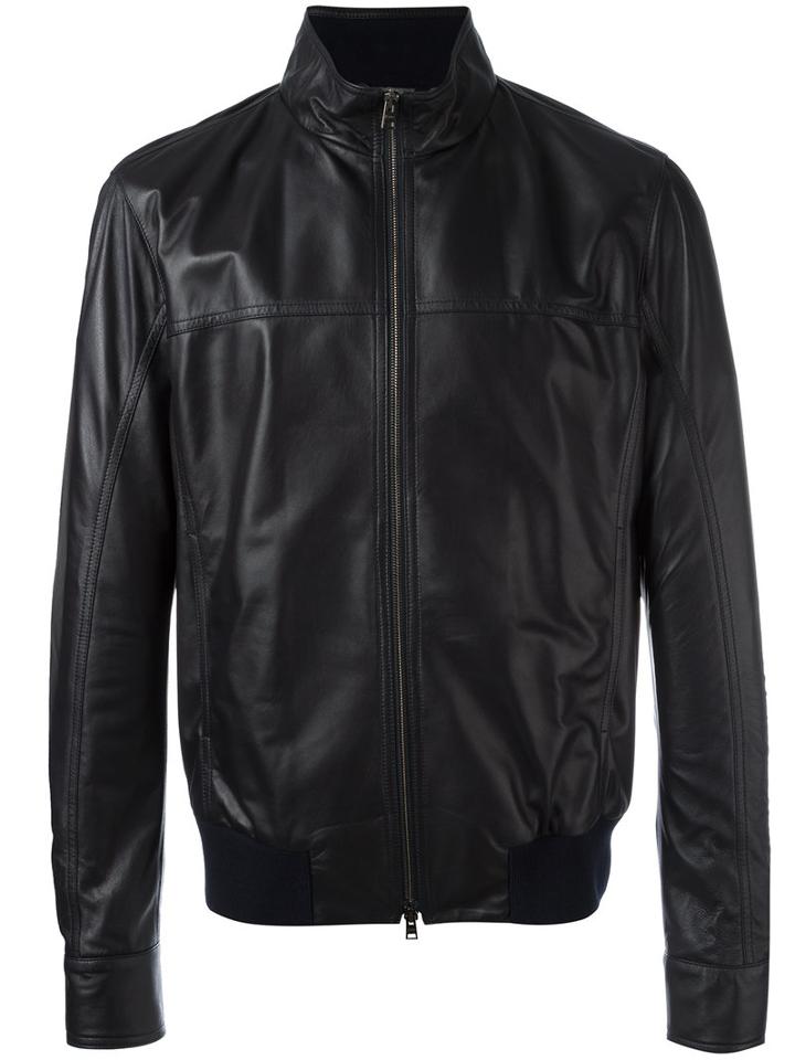 Herno Zip Up Leather Jacket, Size: 56, Black, Viscose/polyester/lamb Skin