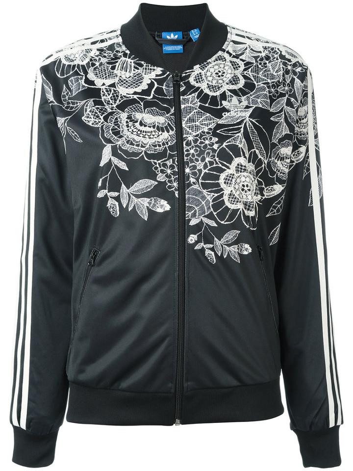 Adidas Originals Floral Zipped Sweatshirt, Women's, Size: 46, Black, Polyester