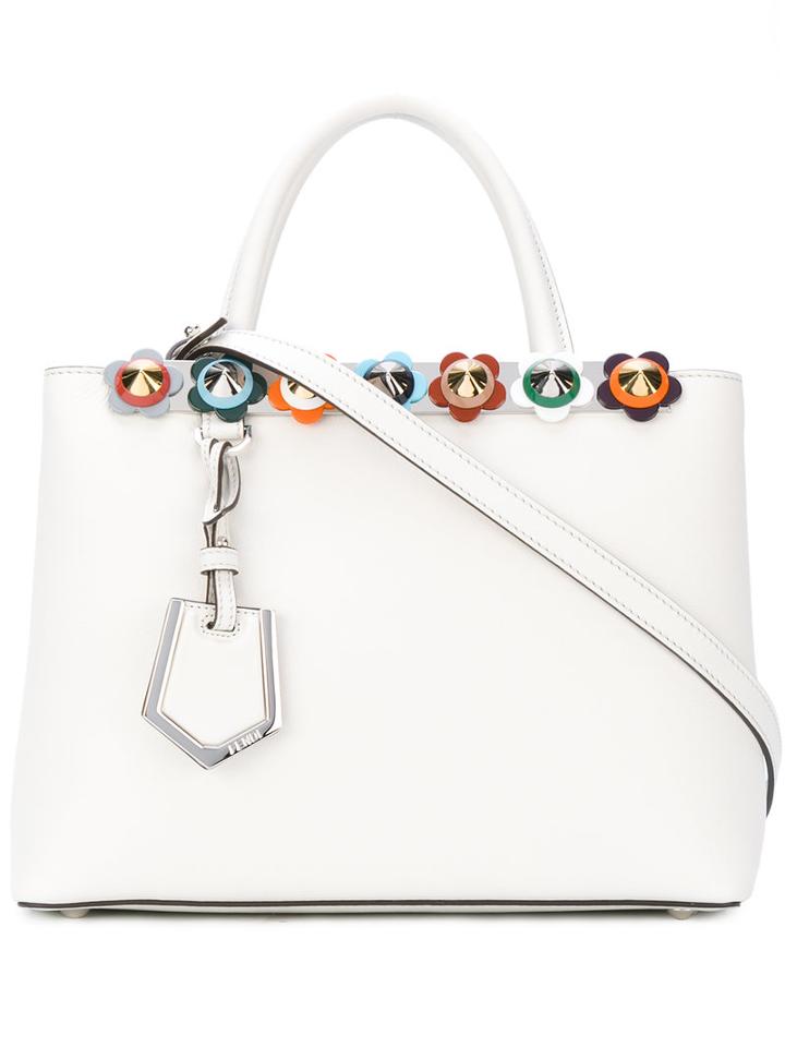 Fendi - Petite 2jours Tote With Flower Appliqués - Women - Leather/acrylic/metal - One Size, White, Leather/acrylic/metal
