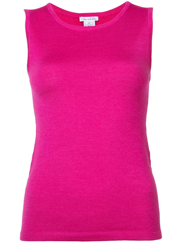 Oscar De La Renta - Jewel Neck Tank Top - Women - Silk/virgin Wool - L, Pink/purple, Silk/virgin Wool