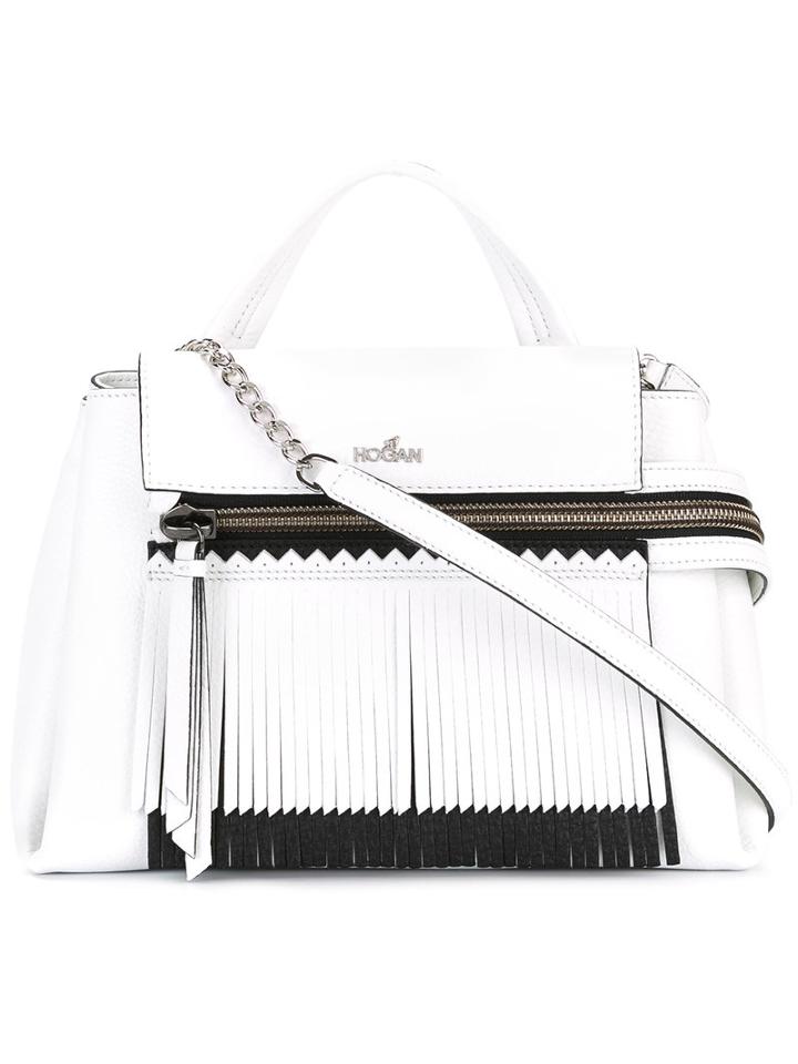 Hogan Fringed Shoulder Bag, Women's, White, Lamb Skin