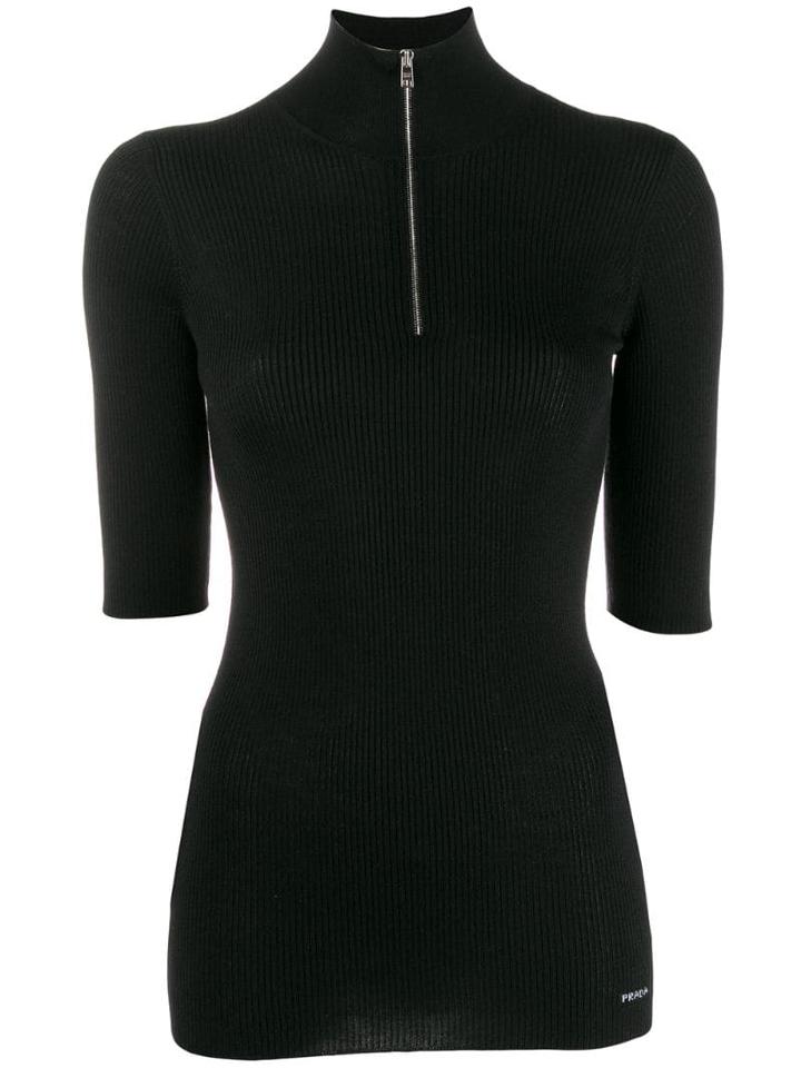 Prada Half-zip Knitted Top - Black