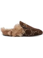 Gucci Princetown Gg Velvet Slippers - Brown