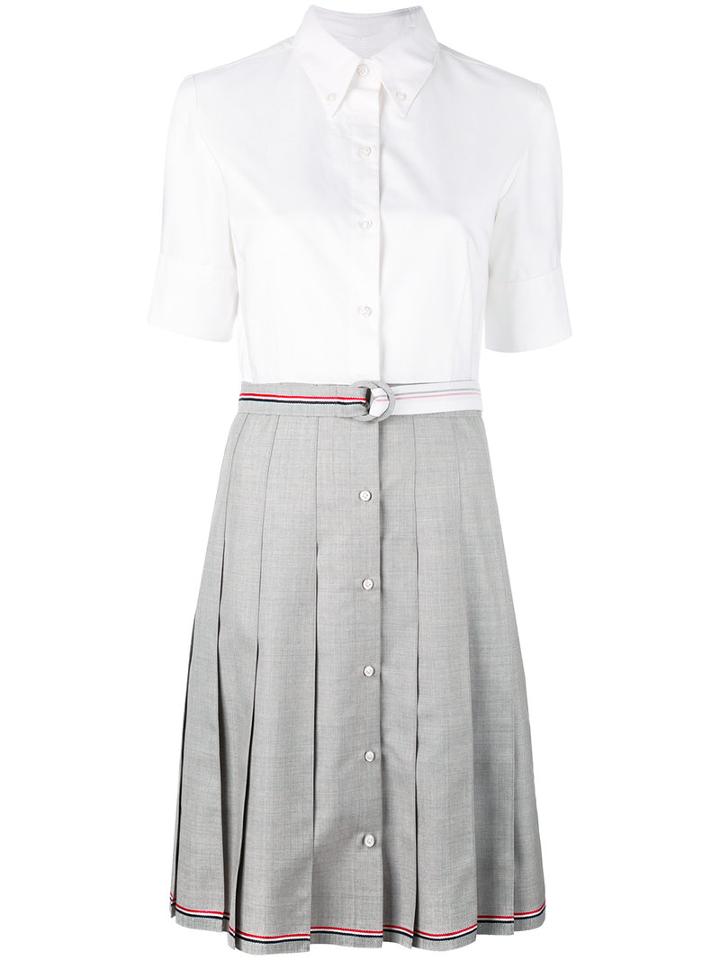 Thom Browne - Pleated Shirt Dress - Women - Silk/wool - 42, White, Silk/wool