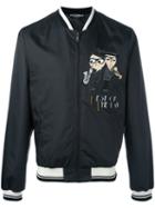 Dolce & Gabbana Designer's Patch Bomber Jacket, Men's, Size: 46, Black, Polyester