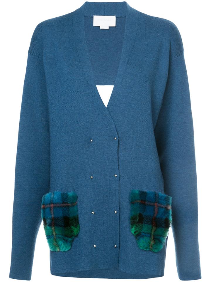 Esteban Cortazar Fur Pocket Open Back Cardigan - Green