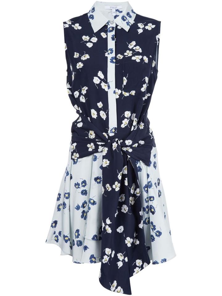 Derek Lam 10 Crosby Floral Sleeveless Knot Detail Dress, Women's, Size: 8, Blue, Silk
