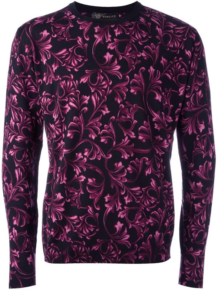 Versace 'barocco' Print Jumper, Men's, Size: 50, Black, Silk/wool