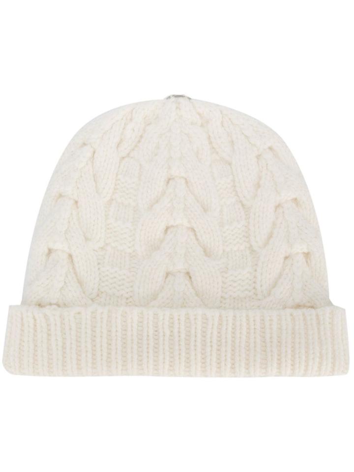 N.peal Pom-pom Cable Knit Beanie Hat - Neutrals