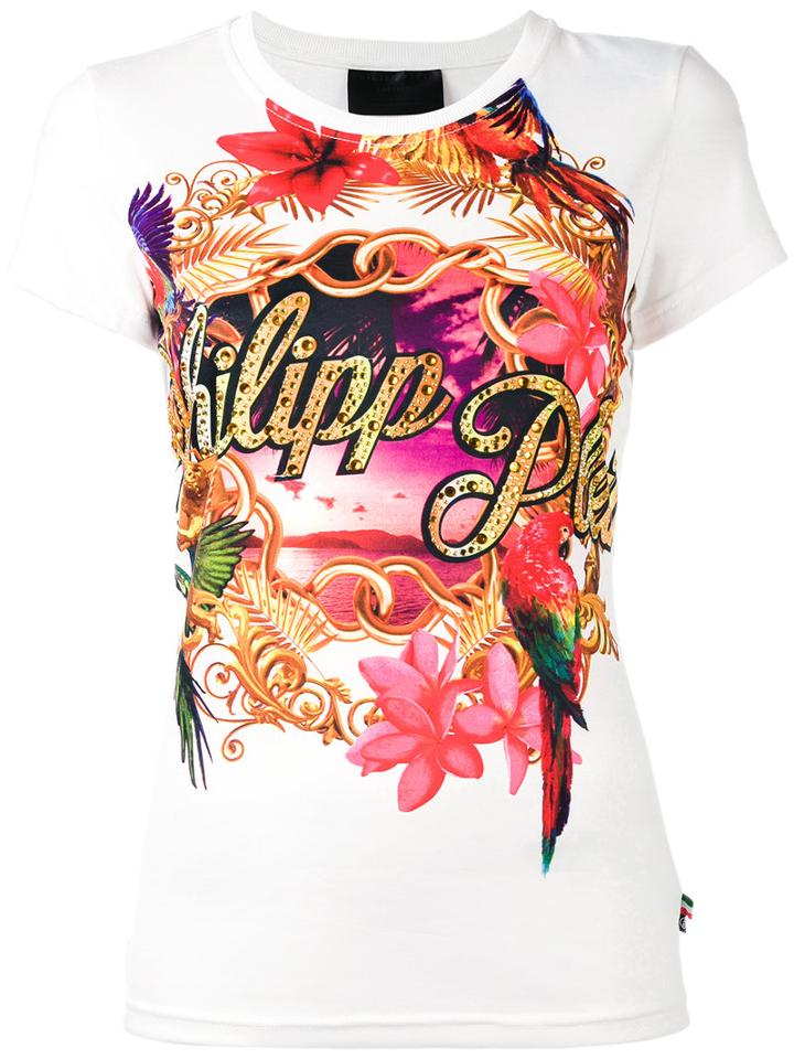 Philipp Plein - Tropical Print T-shirt - Women - Polyester - L, Women's, White, Polyester