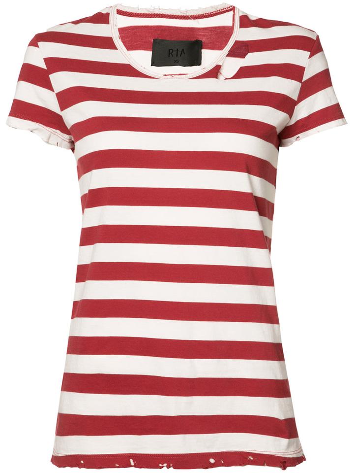 Rta - Striped Distressed Detail T-shirt - Women - Cotton - M, White, Cotton