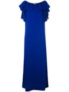 P.a.r.o.s.h. - Ruffled Neck Shift Dress - Women - Polyester - M, Blue, Polyester