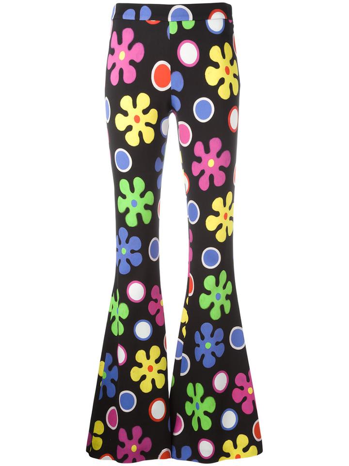 Moschino Flower Power Flared Trousers, Women's, Size: 44, Black, Rayon/other Fibers