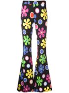 Moschino Flower Power Flared Trousers, Women's, Size: 44, Black, Rayon/other Fibers