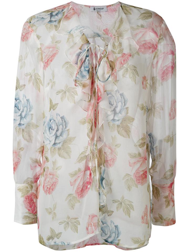 Dondup - Floral Print Semi-sheer Blouse - Women - Silk - L, White, Silk