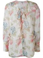 Dondup - Floral Print Semi-sheer Blouse - Women - Silk - L, White, Silk