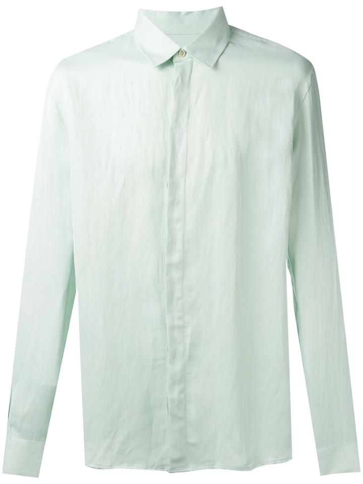Qasimi Concealed Fastening Shirt, Men's, Size: 16, Green, Linen/flax/viscose
