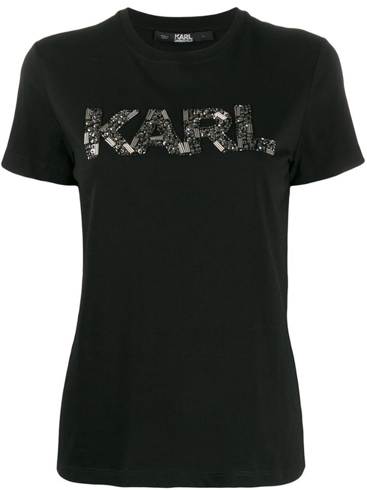 Karl Lagerfeld Oui Sequinned Logo T-shirt - Black