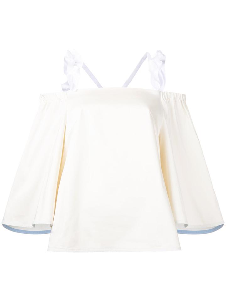 Paskal - Ruffled Straps Blouse - Women - Cotton/spandex/elastane - S, Women's, White, Cotton/spandex/elastane