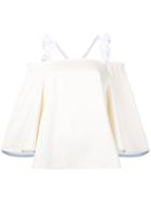 Paskal - Ruffled Straps Blouse - Women - Cotton/spandex/elastane - S, Women's, White, Cotton/spandex/elastane