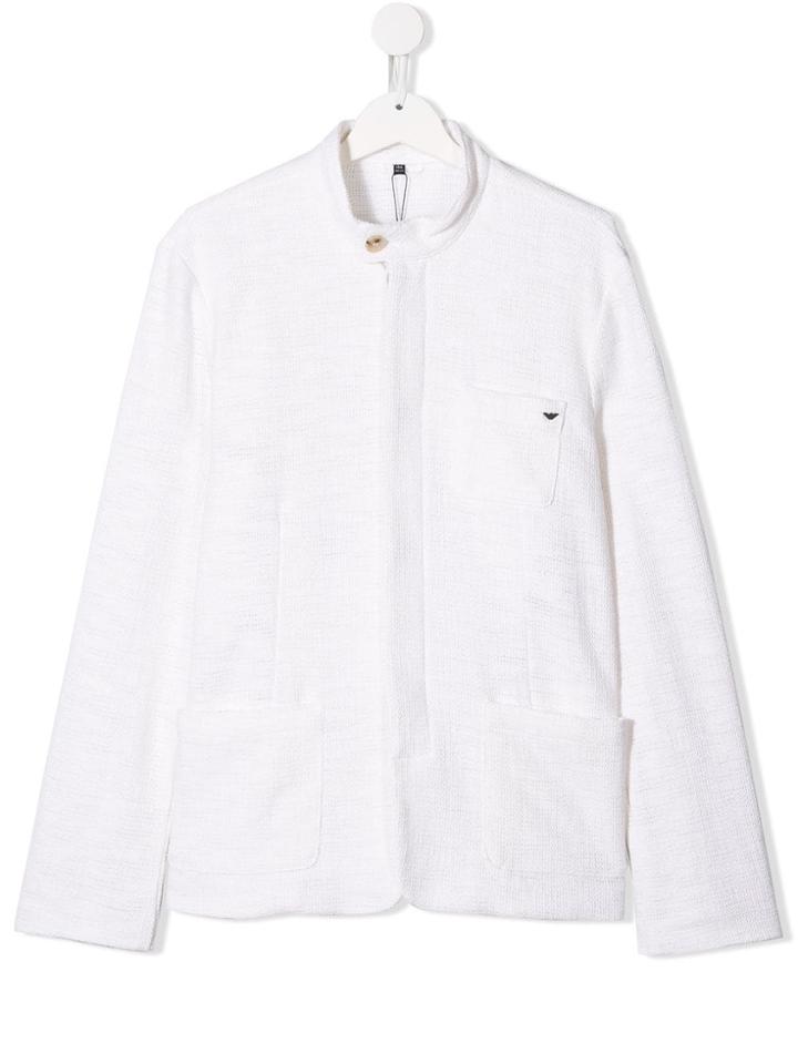 Emporio Armani Kids Collarless Fitted Blazer - White