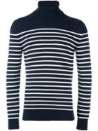 Saint Laurent Striped Turtleneck Sweater, Men's, Size: Medium, Blue, Cashmere