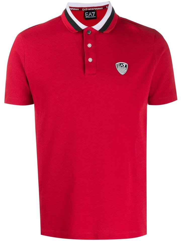 Ea7 Emporio Armani Logo Stripe Polo T-shirt - Red