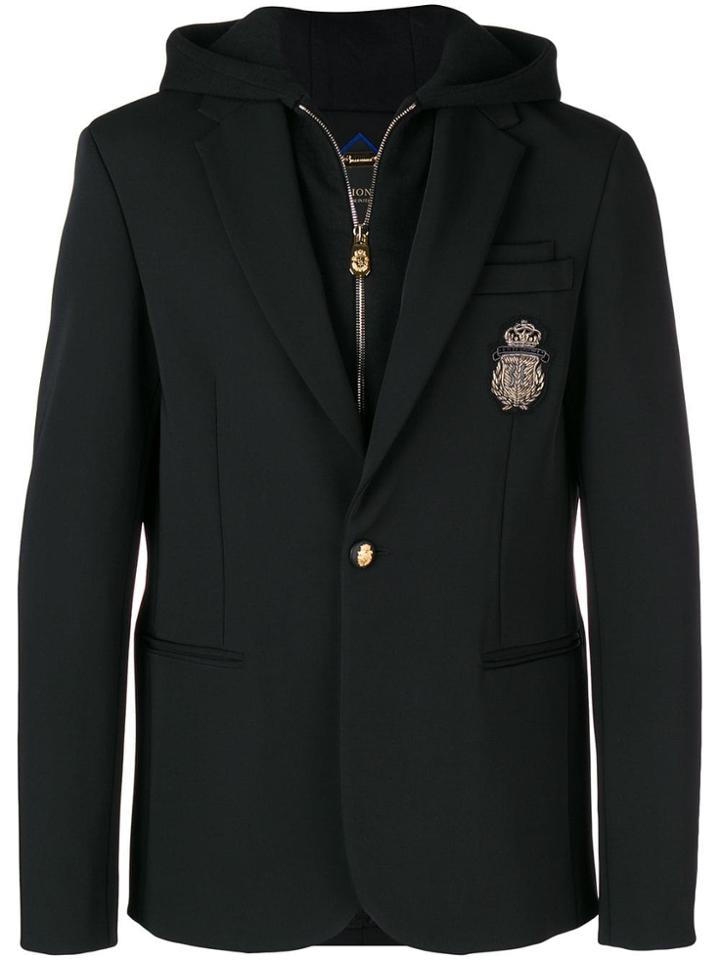 Billionaire Blazer Over Hooded Jacket - Black