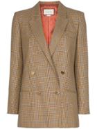 Gucci Double-breasted Check Print Floral Embroidered Blazer Jacket -