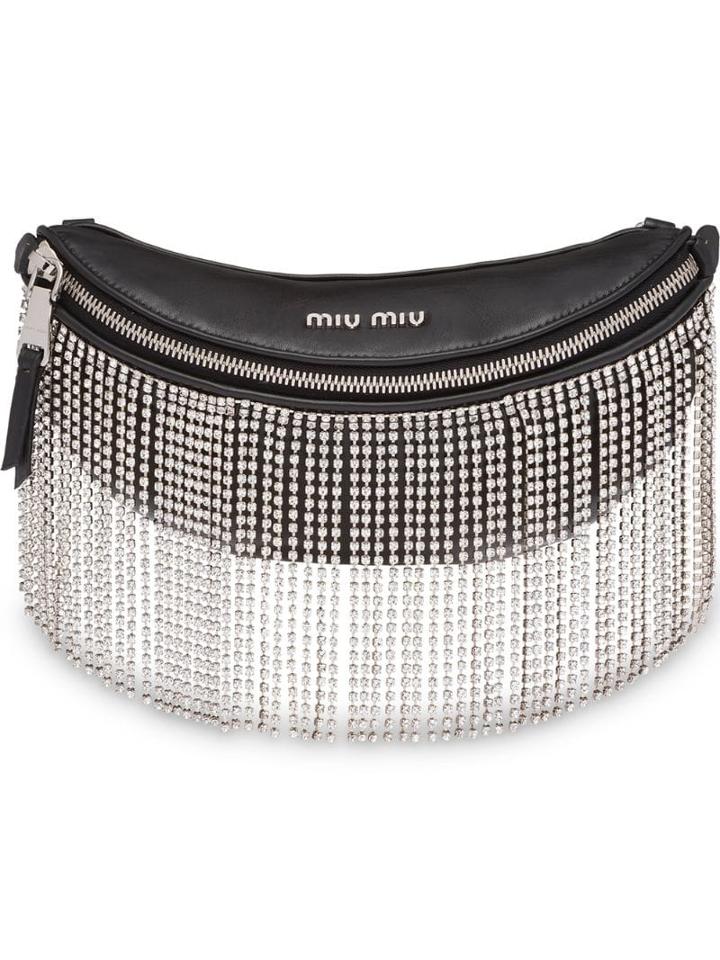 Miu Miu Embellished Fringed Belt Bag - Black