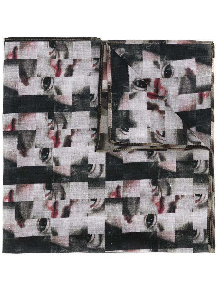 Undercover - Face Print Pocket Square Scarf - Unisex - Cotton - One Size, Black, Cotton