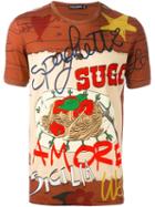 Dolce & Gabbana Spaghetti Print T-shirt, Men's, Size: 44, Brown, Cotton
