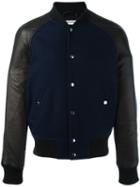 Ami Alexandre Mattiussi Leather Sleevel Bomber Jacket, Men's, Size: Medium, Blue, Wool/leather/acetate