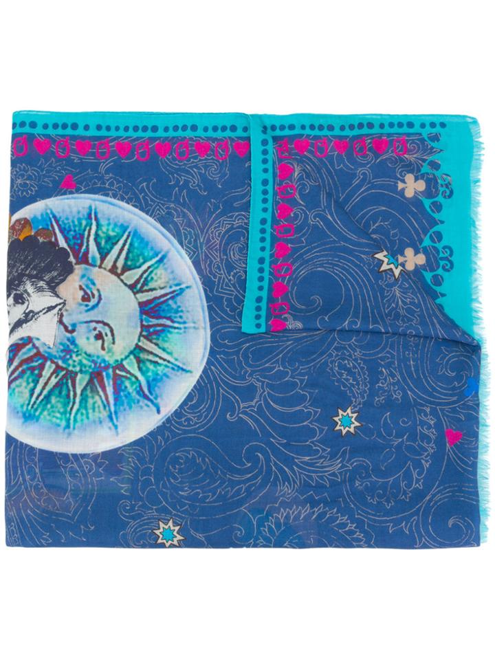 Etro Moon And Paisley Print Scarf - Blue