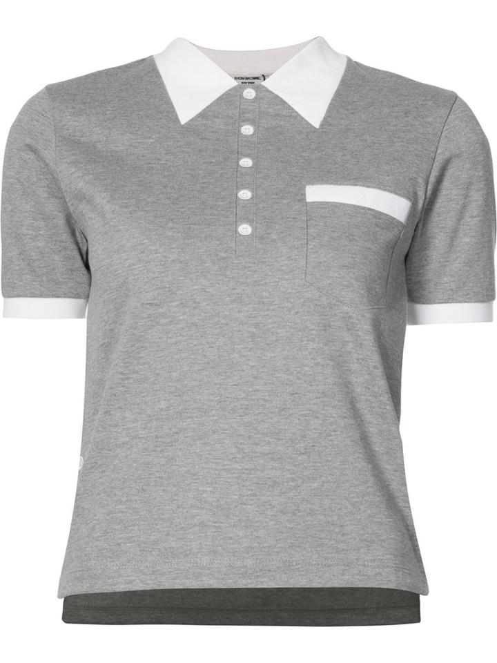 Thom Browne - Collar Print Polo Shirt - Women - Cotton - 38, Grey, Cotton