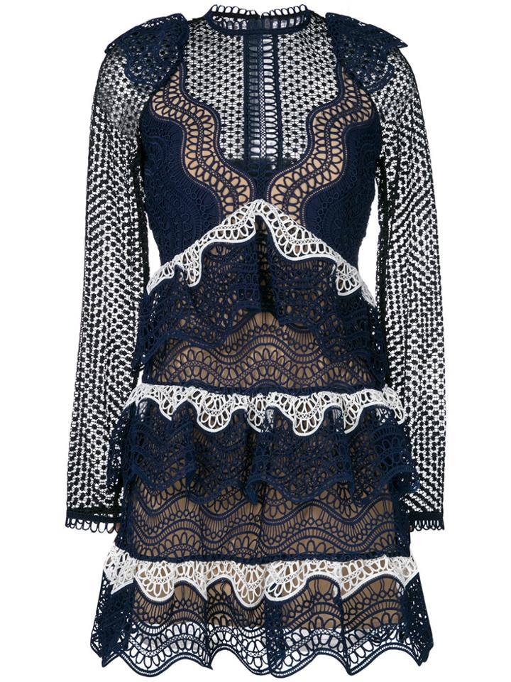 Self-portrait Wave Guipure Mini Dress - Blue