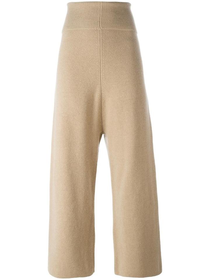 Stella Mccartney Ribbed High Waist Trousers, Women's, Size: 38, Nude/neutrals, Virgin Wool