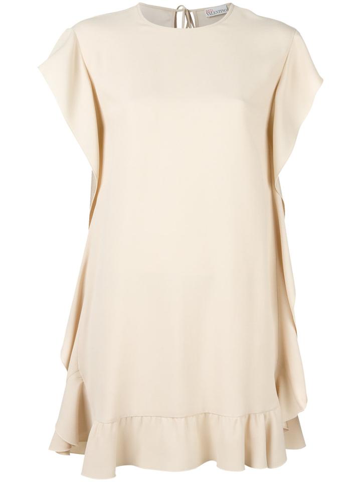 Red Valentino - Ruffled Shift Dress - Women - Acetate/viscose - 38, Nude/neutrals, Acetate/viscose