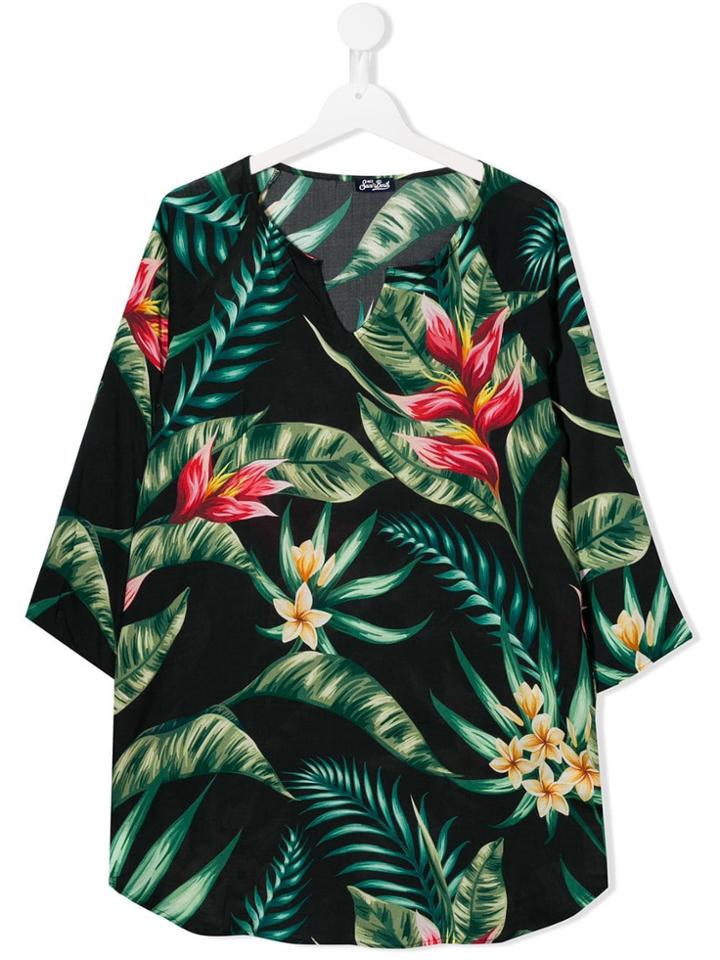 Mc2 Saint Barth Kids Teen Tropical Print Tunic Top - Black