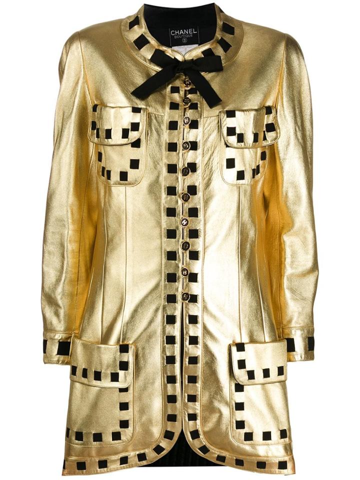 Chanel Pre-owned '1990s Check Trim Jacket - Gold