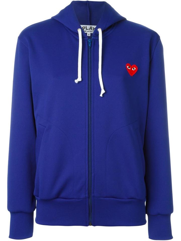 Comme Des Garçons Play Embroidered Heart Hoodie, Women's, Size: Large, Blue, Polyester