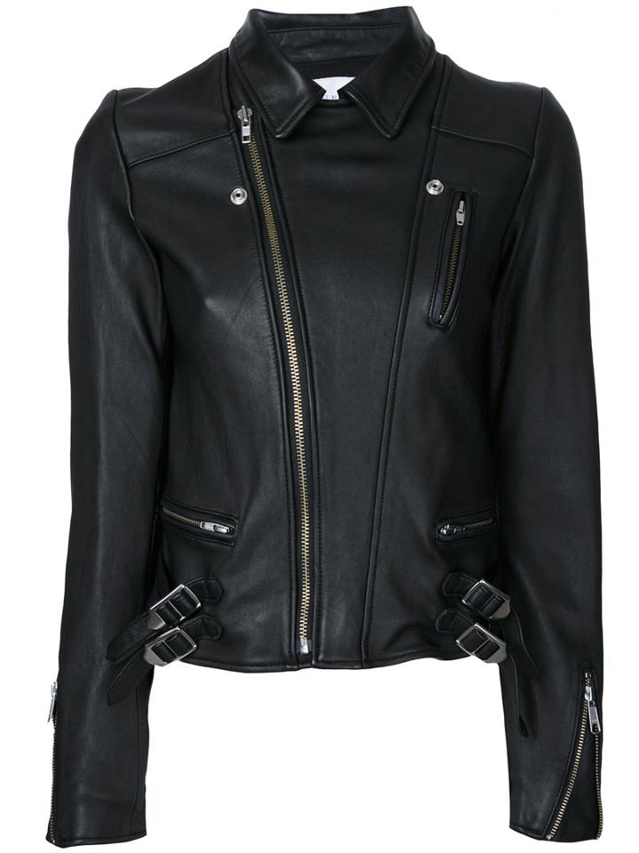 Le Ciel Bleu Wash Leather Riders Jacket, Women's, Size: 36, Black, Lamb Skin