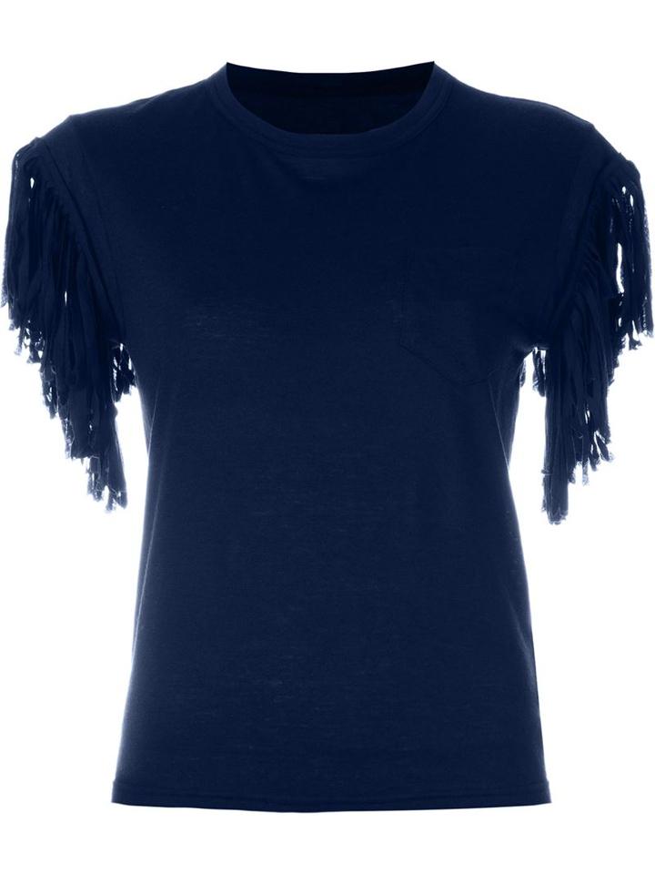 Sacai Fringed T-shirt, Women's, Size: 1, Blue, Linen/flax/polyester