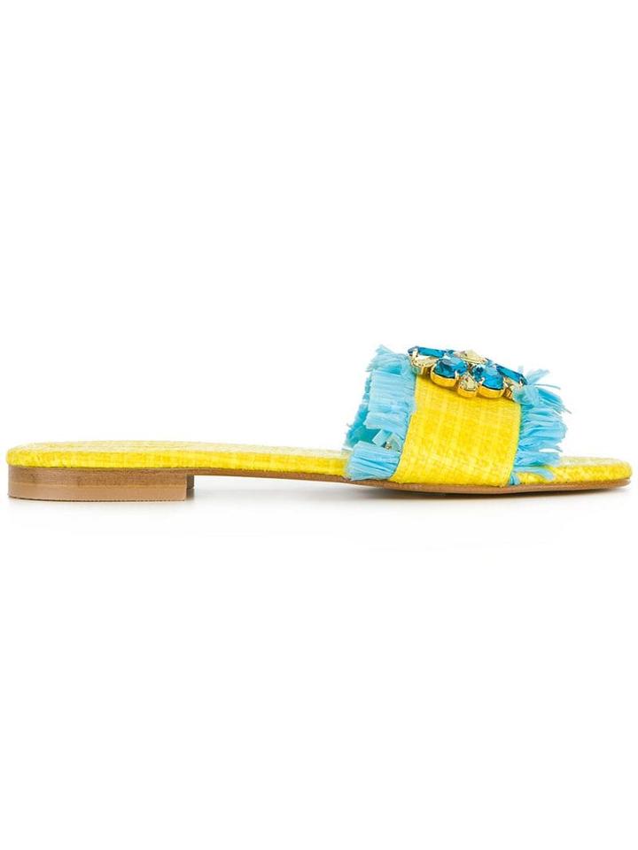 Emanuela Caruso Floral Embellished Sandals - Yellow