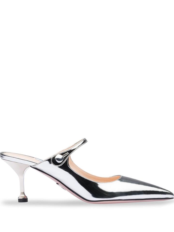 Prada Metallic Low-heel Pumps - Silver