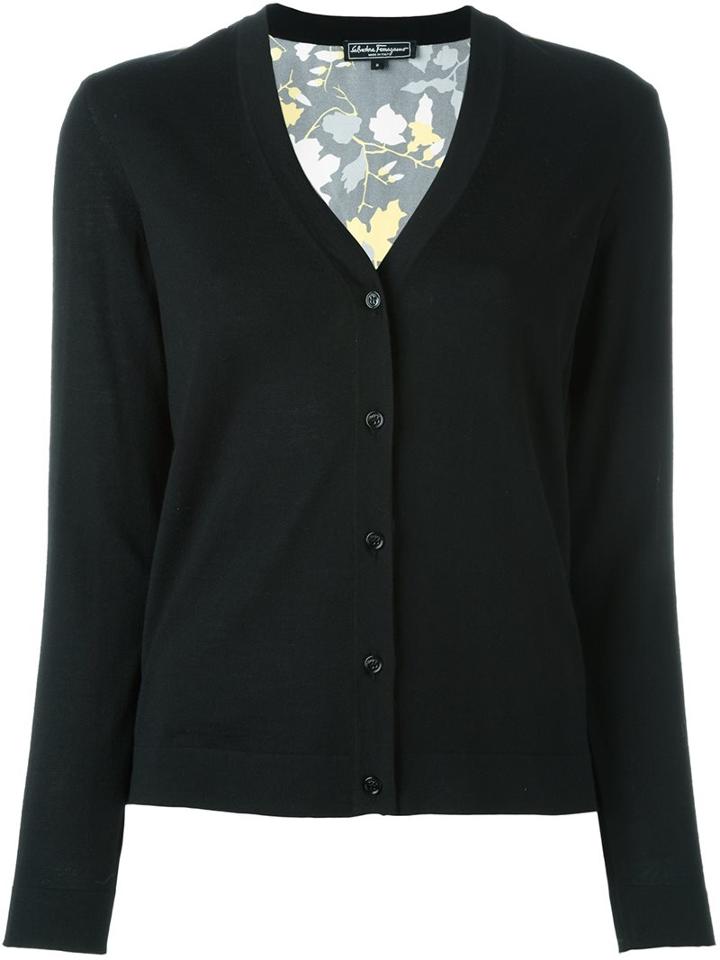 Salvatore Ferragamo Classic Cardigan, Women's, Size: Medium, Black, Silk/virgin Wool