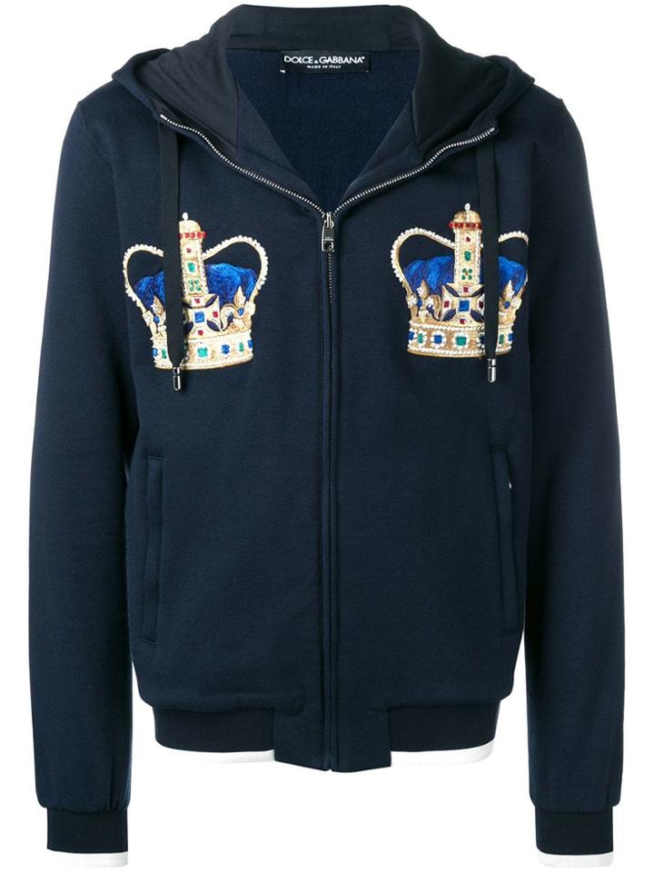 Dolce & Gabbana Crown Embroidered Hoodie - Blue